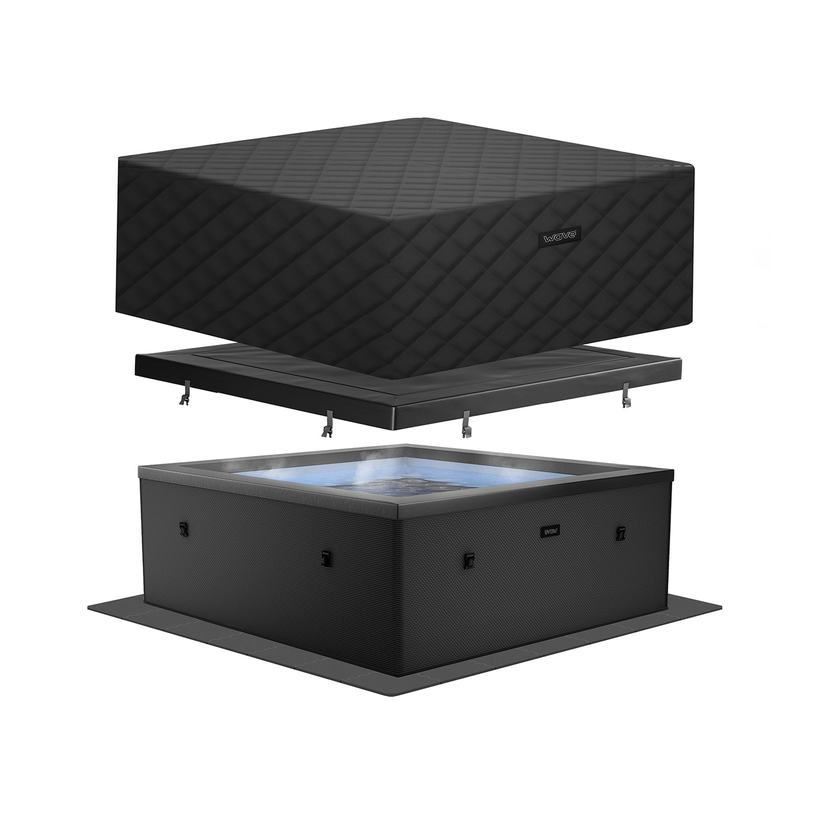 Wave Garda 4-Person Square Eco Foam Hot Tub, EnergySave Bundle | 70-Jet Spa | Charcoal Black