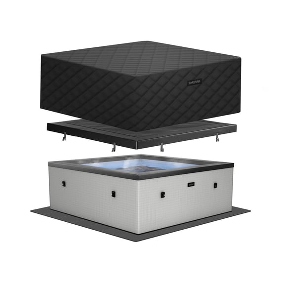WAVE Garda 4-Person Square Eco-Foam Hot Tub Bundle with Cover & Mat, Graphite Gray