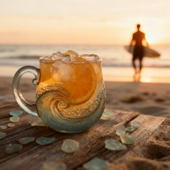 Wave Glass Mug, Sea Wave Mug, Handblown Glass, Mug Cup, Unique Textured Design, for Tea Wine Cocktails, Beach Theme Drinkware Beach Themed Coffee Mugs | Blue KTFgvq