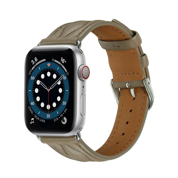 Wave Grain Compatible with Apple Watch Band 49mm 45mm 44mm 42mm, Genuine Leather Band Replacement Strap Compatible with iWatch Ultra 2/1 Series 9/8/7/6/5/4/3/2/1/SE2/SE,Grey