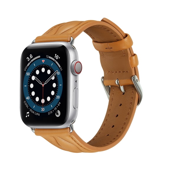 Wave Grain Compatible with Apple Watch Band 49mm 45mm 44mm 42mm, Genuine Leather Band Replacement Strap Compatible with iWatch Ultra 2/1 Series 9/8/7/6/5/4/3/2/1/SE2/SE,Khaki