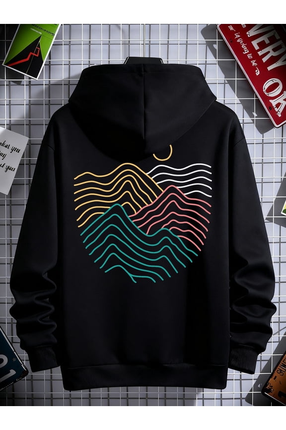 Wave Graphic Hoodie sweatshirt Camping men long sleeve black Casual Outdoor Jogging & Fitness Training Pullover, Regular Fit, Hooded Design, Comfortable Pullover guys funny Funny Unisex hoodie