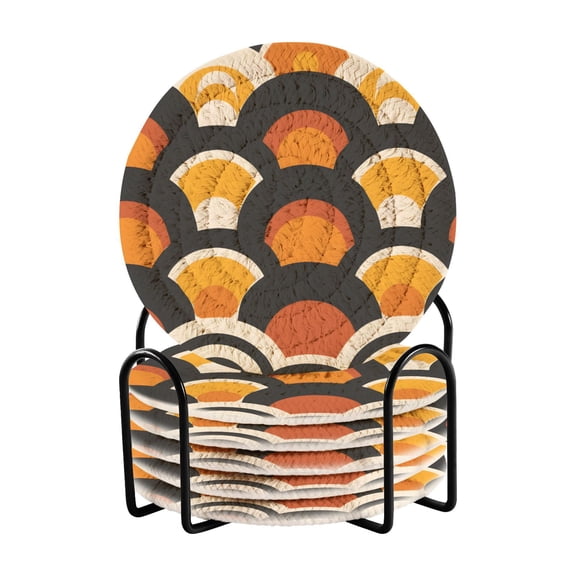 Wave Half Circles Bar Coasters 6 Pack Braided Coasters with Holder Absorbent Heat Resistant