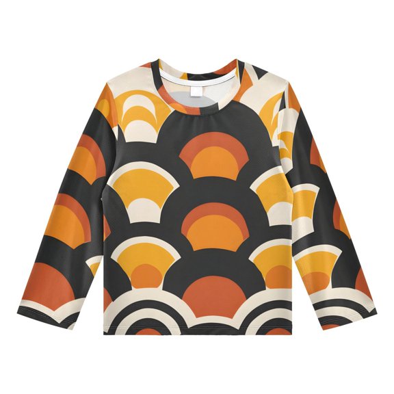 Wave Half Circles Boys' Rash Guard Shirts UPF 50 Plus Sun Protection Short Sleeve Swim Tees 7-8T