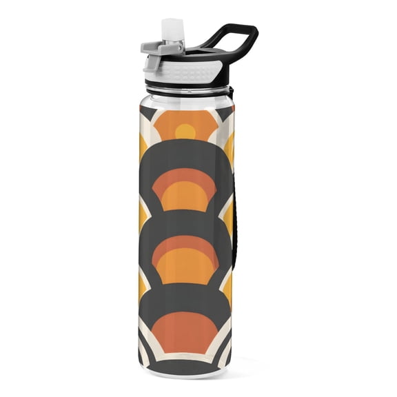Wave Half Circles Sport Water Bottle Tritan with Straw 1000ml Portable for Outdoor Daily Use