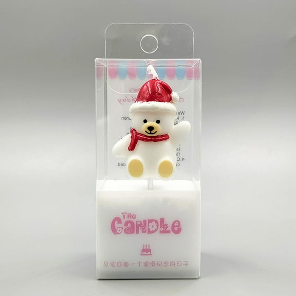 Wave Hand Bear Candle, Cute Cartoon Mini Bear with Santa Hat Happy Birthday Candles, Xmas Party Supplies, Cake Decoration (White)