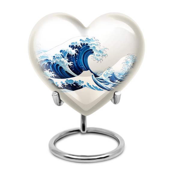 Wave Hand Painting Urn For Ashes Adult Male, Small Urns For Human Ashes 3 Inch, Funeral Urns For Adult Ashes Men, Urns For Ashes For Women, Mini Decorative Urn, Heart Urn Set Of 1