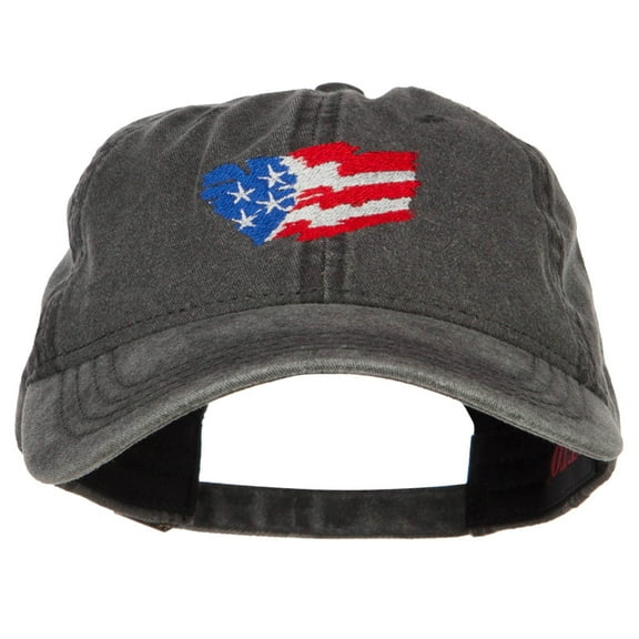 Wave Heart USA Flag Embroidered Washed Cap - Black OSFM