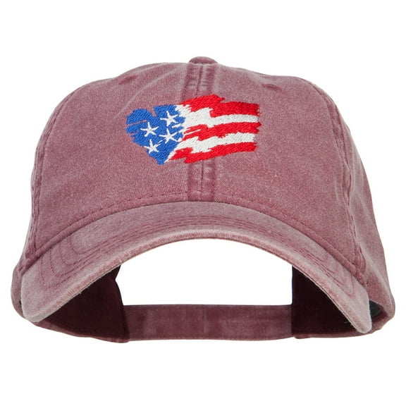 Wave Heart USA Flag Embroidered Washed Cap - Maroon OSFM
