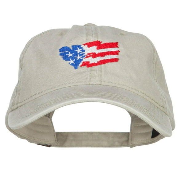 Wave Heart USA Flag Embroidered Washed Cap - Stone OSFM