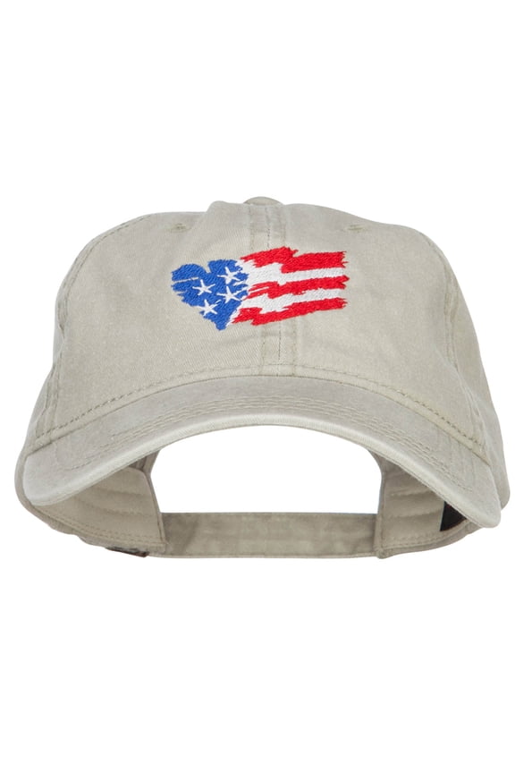 Wave Heart USA Flag Embroidered Washed Cap - Stone OSFM