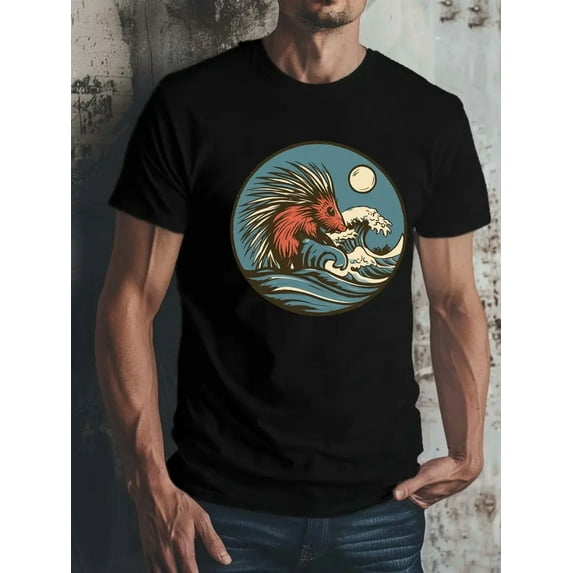 Wave Hedgehog Geometric Print Unisex T-Shirt, Comfortable for Sports & Outdoor Activities up to size 5XL