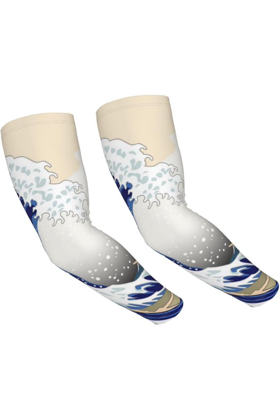 Wave Hokusai Pattern Japanese Ukiyoe Themed Asian Oriental Sketch Style Ocean Men'S And Women'S Sunscreen Arm Cover - Cooling Gloves For Driving, Running, Cycling, Outdoor Activities