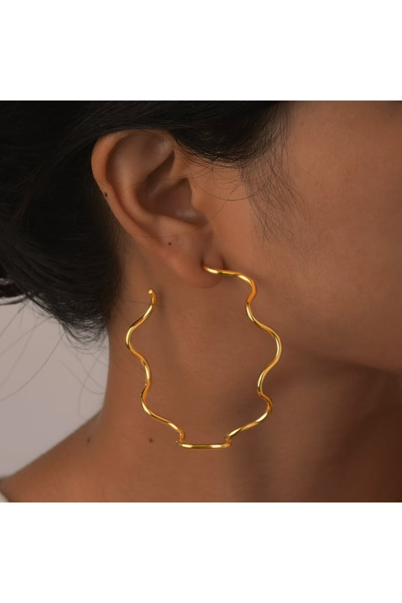Wave Hoop Earrings for Women, 18k Gold Plated Stainless Steel Hoop Earrings, Simple Irregular Earring Jewelry Gifts