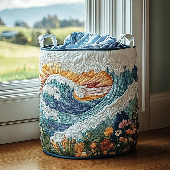 Wave Horizon Quilted Laundry Basket