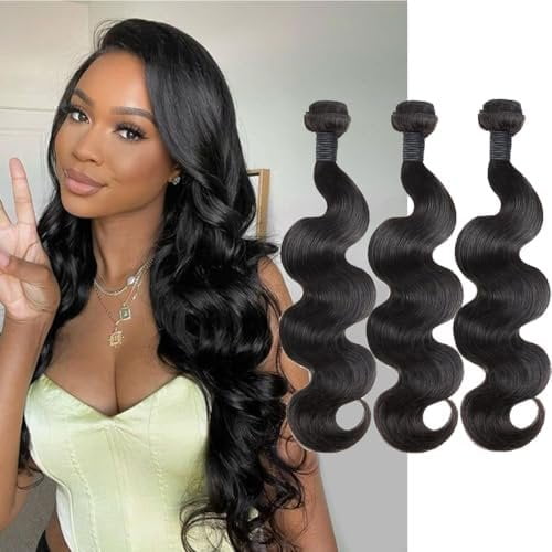 Wave  Human Hair 16 18 20 Inch Human Hair  12A Grade Unprocessed Brazilian Virgin Hair Extensions 3  Deal  Black