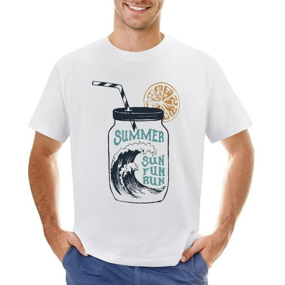 Wave In Cocktail Jar. Summer, Sun, Fun, Run Men’s Graphic T-shirt Vintage Short Sleeve Sport Tee White M