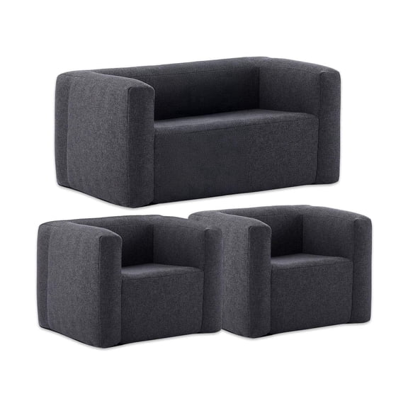 Wave Inflatable Sofa & Chair Set | 3-Piece Lounge with Double Sofa & 2 Chairs | Dark Gray