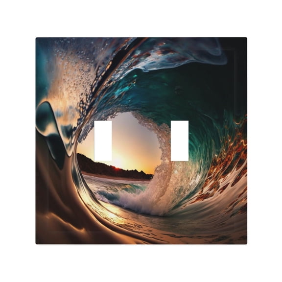 Wave Inside Hollow Morning Surf 2 Gang Switch Wall Plate Decorative Double Toggle Cover with 4 Painted Screws for Home & Commercial Use
