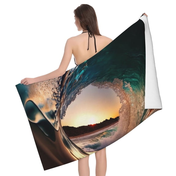 Wave Inside Hollow Morning Surf Beach Bath Towel Gym Spa Shower Towels Pool Soft 32" X 52" for Men Women