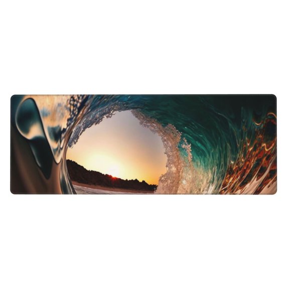 Wave Inside Hollow Morning Surf Mouse Pad Extended Large Gaming Mousepad Non-Slip Rubber Big Keyboard Desk Mat 31.5 X 11.8 Inch