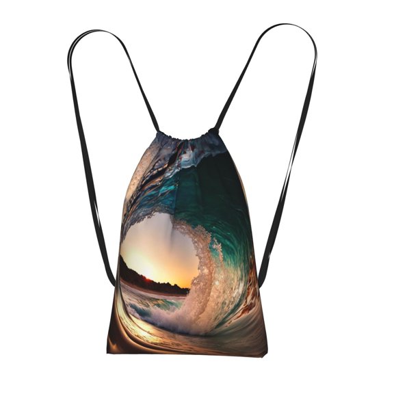 Wave Inside Hollow Morning Surf Packable Drawstring Backpack, Lightweight Foldable Cinch Storage Bag for Gym Travel Shopping