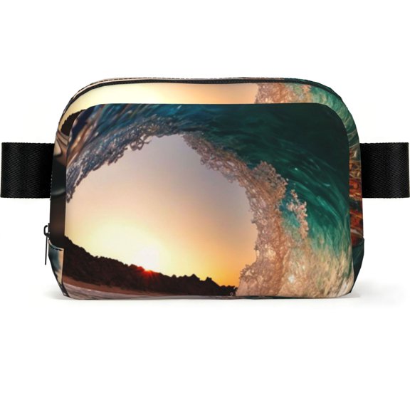 Wave Inside Hollow Morning Surf Square Fanny Pack Fashion Belt Bag with Adjustable Strap Crossbody Chest Bag for Travel, Running, Gym