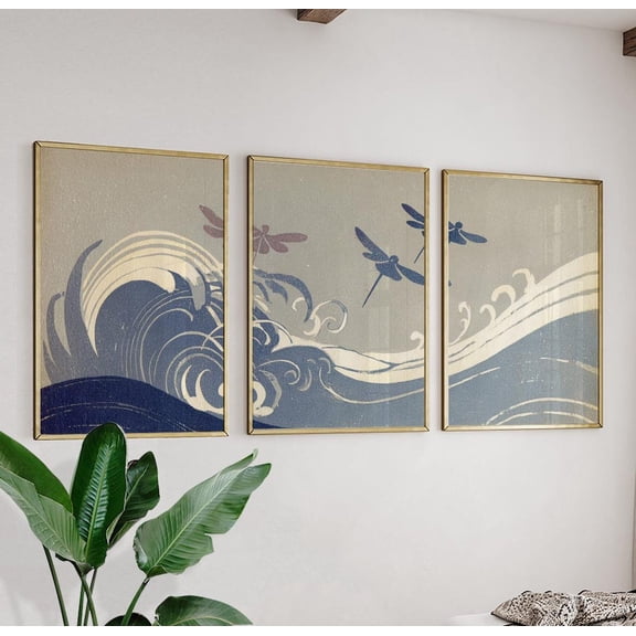 Wave Japanese Minimal Art Prints Wall Decor Set 3 Unframed Paper Print 12x18