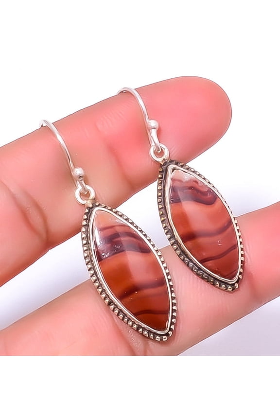 Wave Jasper 925 Sterling Silver Earring 1.76", Handmade Earring, Silver Jewelry Earring, Drop Dangle Earring, Elegant Earring, Red Gemstone Earring, G