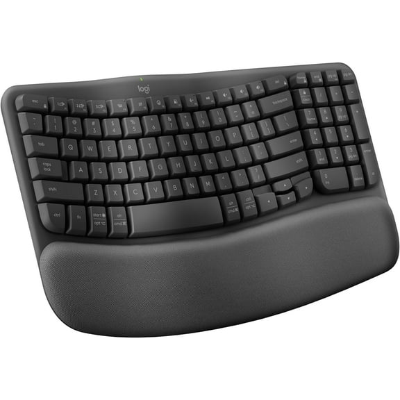 Wave Keys Wireless Ergonomic Keyboard with Cushioned Palm Rest, Comfortable Natural Typing, Easy-Switch, Bluetooth, Logi Bolt Receiver, for Multi-OS, Windows/Mac - Graphite