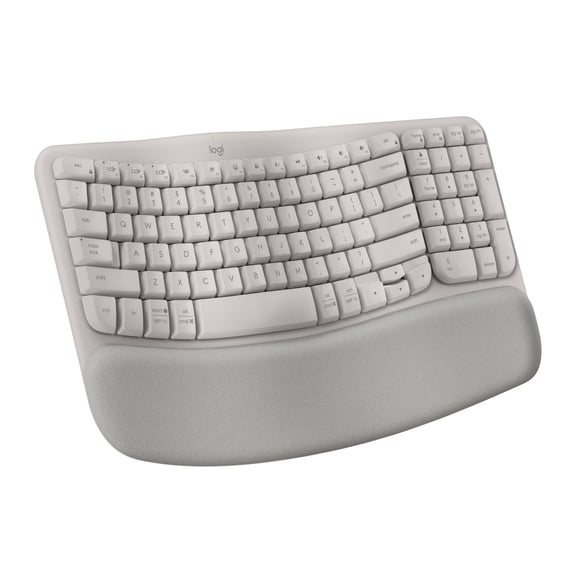 Logitech Wave Keys Wireless Ergonomic Keyboard with Cushioned Palm Rest, Comfortable Natural Typing, Sand