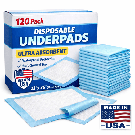 Wave Medical Super Absorbent Underpads, 23'' x 36'' (120 Count), Incontinence Pads for Kids, Adults, Elderly