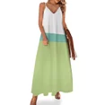 thumbnail image 1 of Wave Minimalist Slanted Color Block Design in Aqua Blue Pale Lime Green and White Sleeveless Dress, 1 of 5