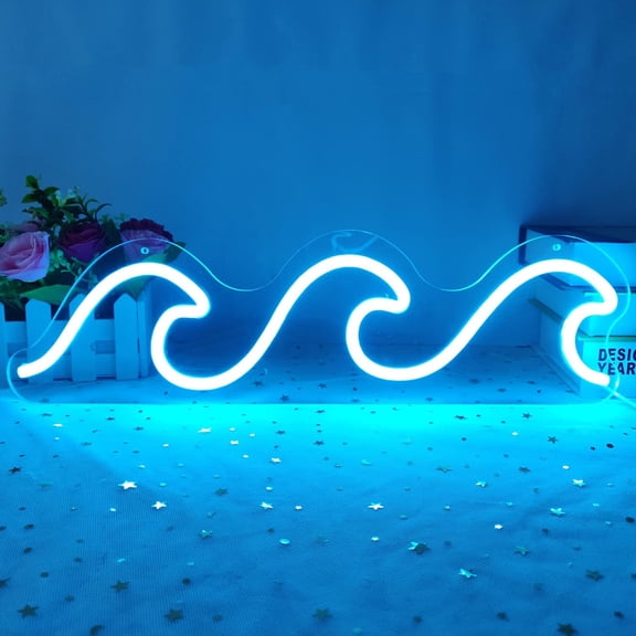 Wave Neon Signs for  Ice Blue Dimmable Wave Neon Light Art Wall Decor Wave Neon Signs for Wall Decor  Room  Office Bar Birthday Party Christmas(16.5 X 5.1 Inch)