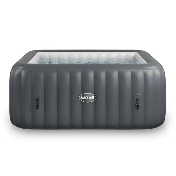 Wave Pacific 6-Person Square Inflatable Hot Tub | 130-Jet Massage & Eco Heater | Dark Gray