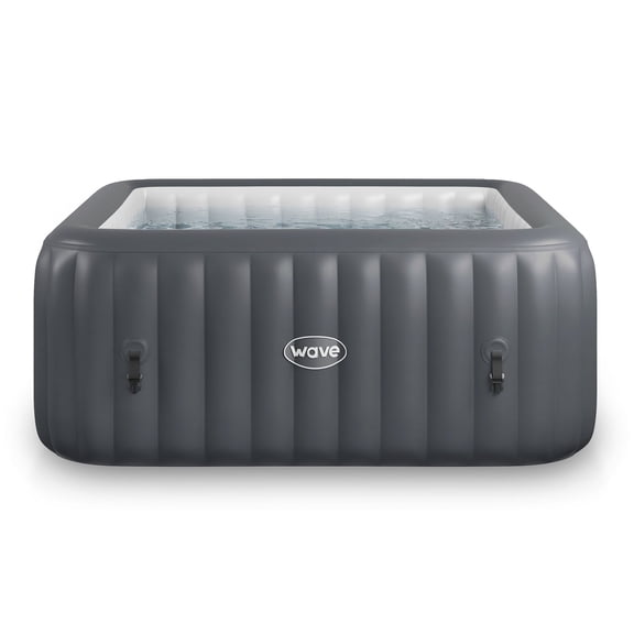 Wave Pacific 6-Person Square Inflatable Hot Tub | 130-Jet Massage & Eco Heater | Dark Gray