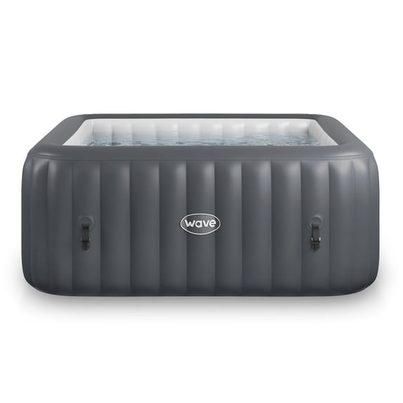 Wave Pacific 4-Person Square Inflatable Hot Tub | 110-Jet AquaJet Spa, Rapid Heater | Dark Gray