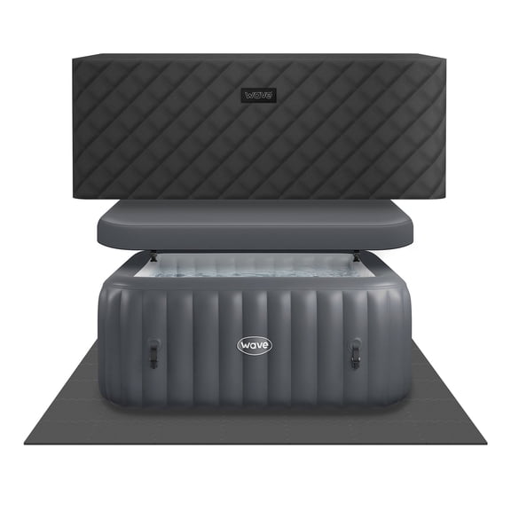 Wave Pacific 4-Person Square Inflatable Hot Tub | 110-Jet Massage & Eco Heater | Dark Gray | EnergySave Bundle