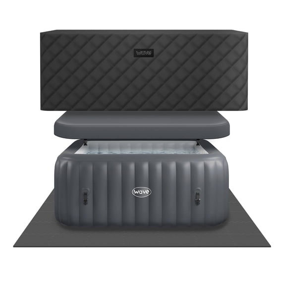 Wave Pacific 4-Person Square Inflatable Hot Tub | 110-Jet Massage & Eco Heater | Dark Gray | EnergySave Bundle