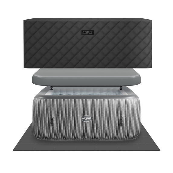 Wave Pacific 4-Person Square Inflatable Hot Tub, EnergySave Bundle | 110-Jet | Gray Rattan