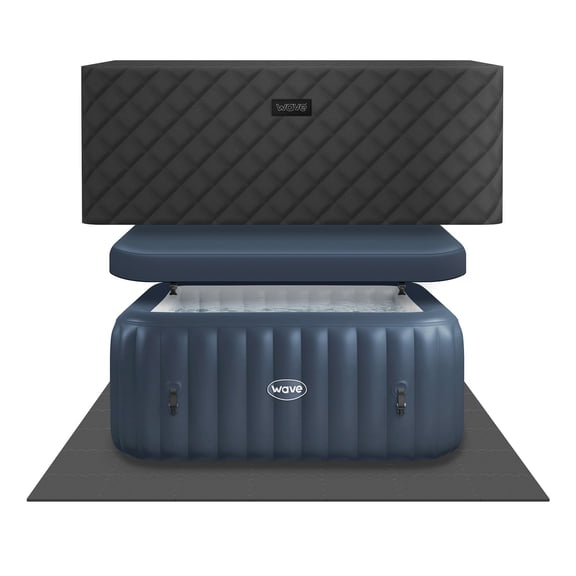 Wave Pacific 4-Person Square Inflatable Hot Tub, EnergySave Bundle | 110-Jet Spa | Navy