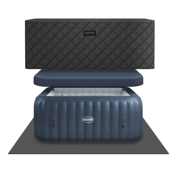 Wave Pacific 4-Person Square Inflatable Hot Tub, EnergySave Bundle | 110-Jet Spa | Navy