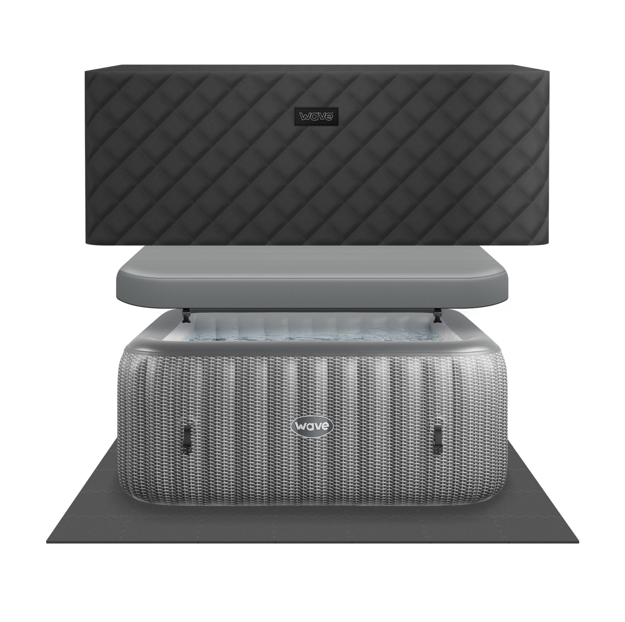 Wave Pacific 6-Person Square Inflatable Hot Tub, EnergySave Bundle | 130-Jet | Gray Rattan