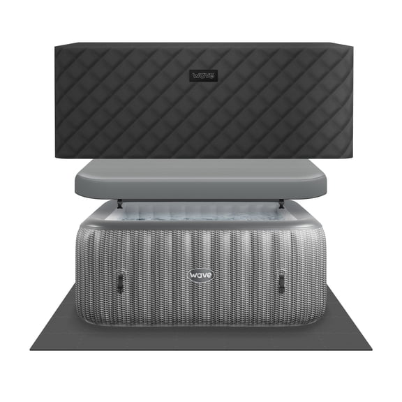 Wave Pacific 6-Person Square Inflatable Hot Tub, EnergySave Bundle | 130-Jet | Gray Rattan