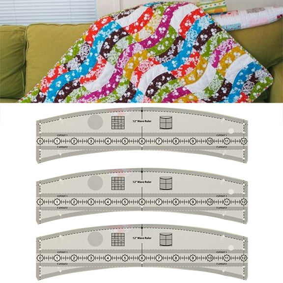 Wave Patchwork Ruler B Unique Wavelengths Wave Quilting Ruler Template Stencil with Low Shank Ruler Foot Non Slip Adhesive Ruler Grips
