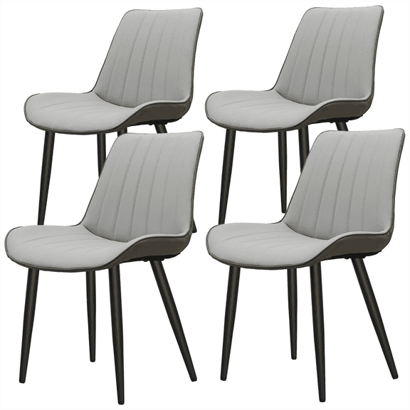 Wave Pattern Armless Dining Chairs Set of 4, Light Grey Faux Leather Kitchen Chairs with Sturdy Metal Legs, Modern Stackable Design