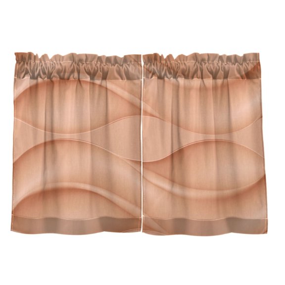 Wave Pattern Design 27"x24" Linen Look Cafe Curtain Set with Privacy and UV Protection