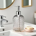 thumbnail image 1 of Wave Pattern Glass Soap Dispenser with Pump for Hand Soap Shampoo or Body Wash 350ml Refillable Bathroom Kitchen Decor, 1 of 6