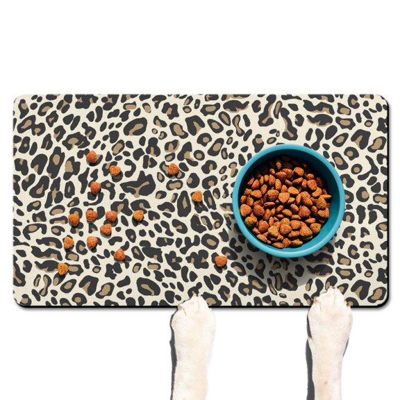 Wave Pattern Leopard Pet Mat - Abstract Animal Texture Food Catcher - Eco-Friendly Materials with Non-Slip Rubber - 12"X19" Size