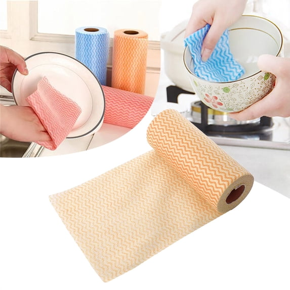 Wave‑Pattern Non‑Woven Disposable Kitchen Cleaning Towel Roll,Dry‑Wet Dual‑use Lint‑Free Absorbent Lazy Rag,Reusable Cut‑table Household Dish Wipe